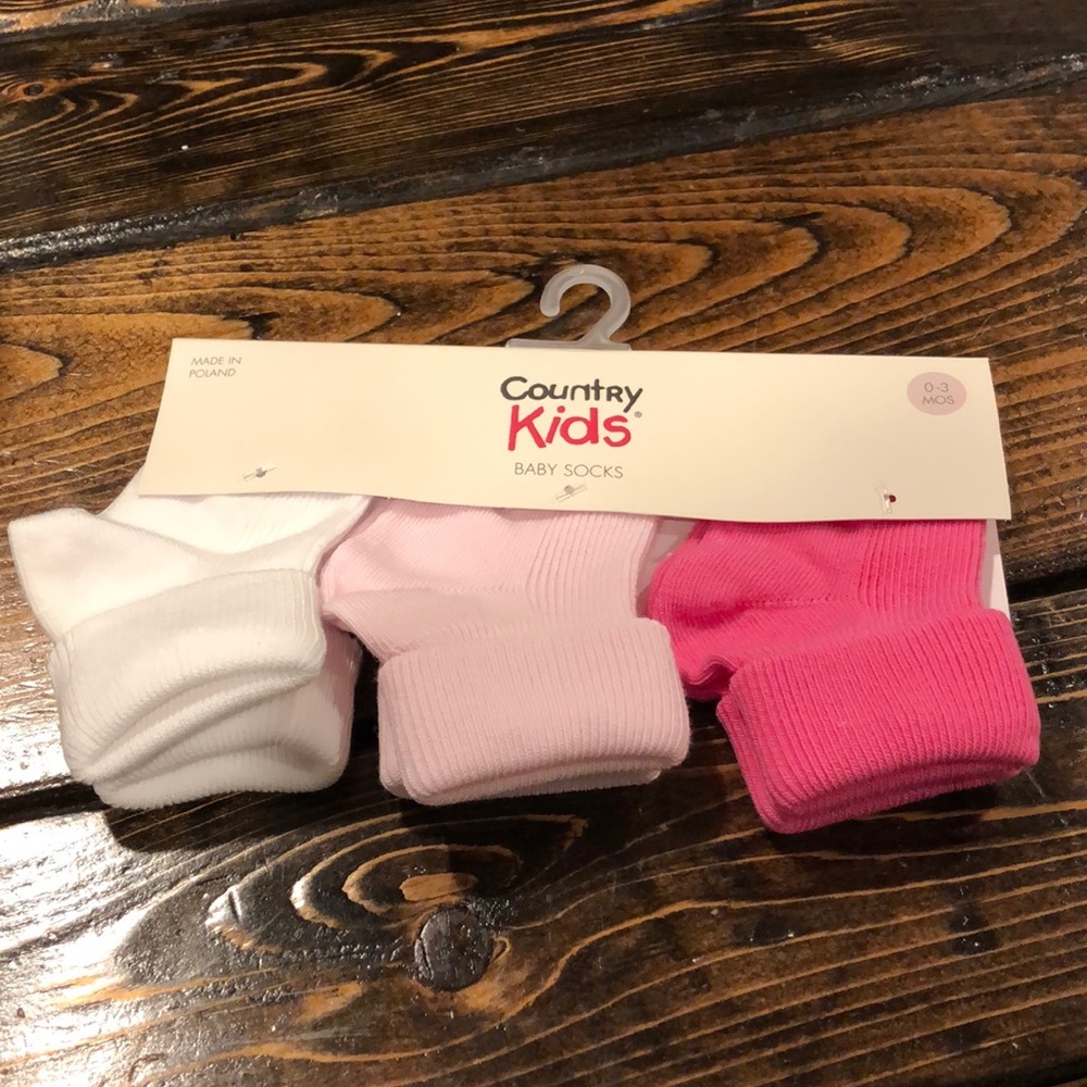 Country Kids Pink/W Triple Roll 3 Pack Socks 0-3M